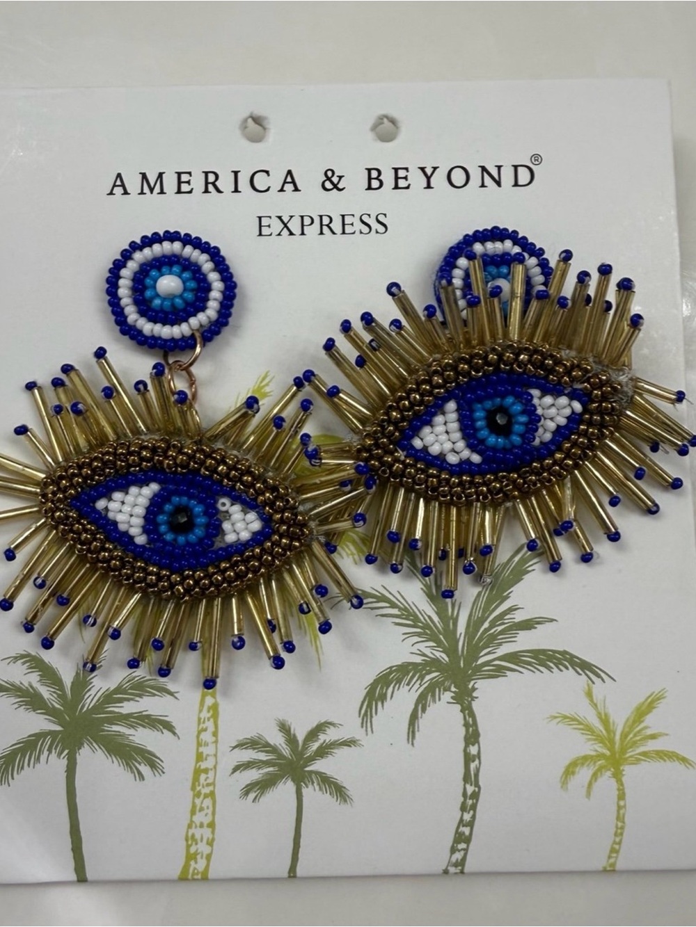 America & Beyond Blue Beaded Evil Eye Statement Earrings